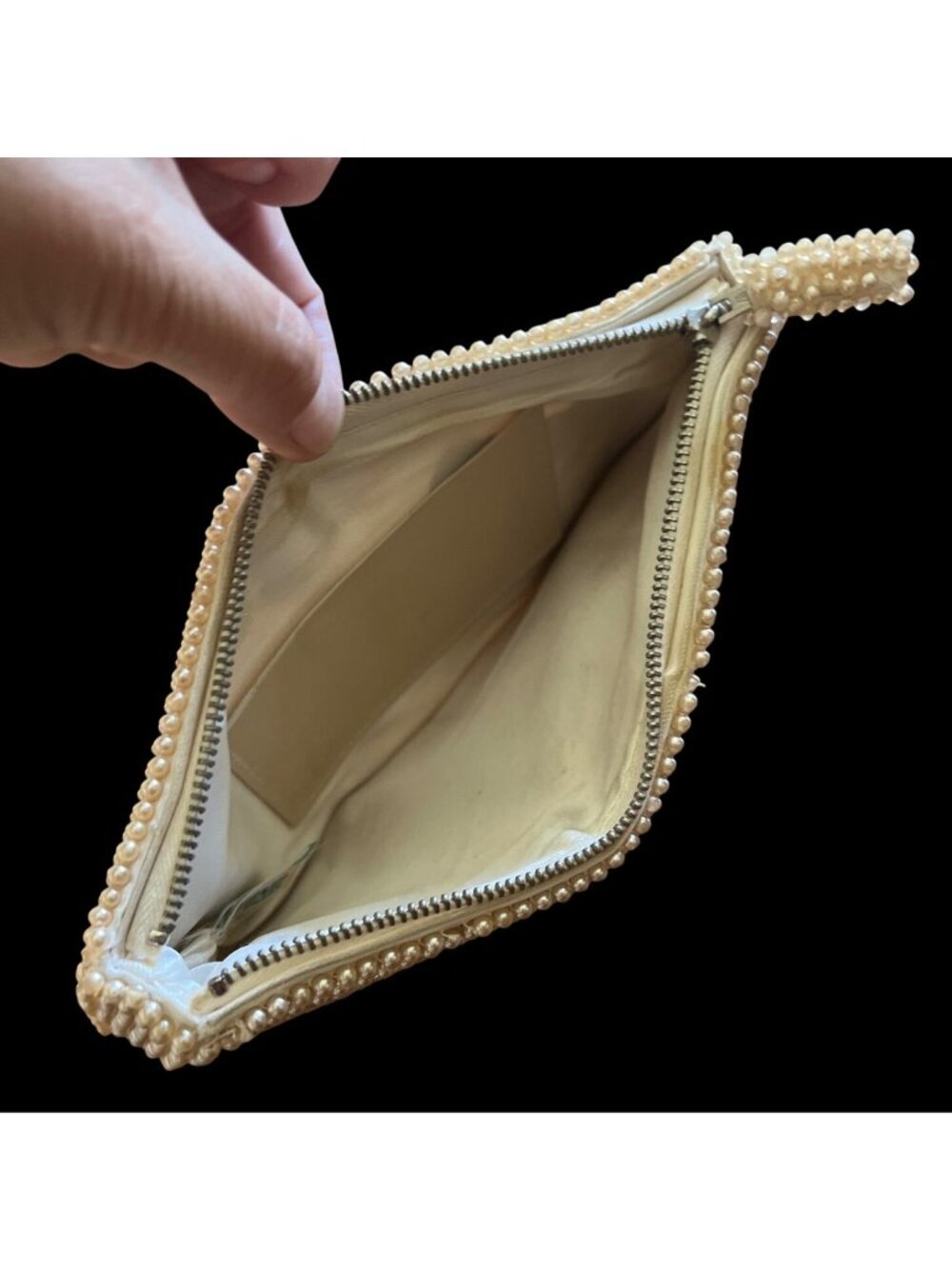 Vtg John Wind Pearl Beaded Clutch Bag Zipper Satin Lining NOS Japan - Picture 6 of 7